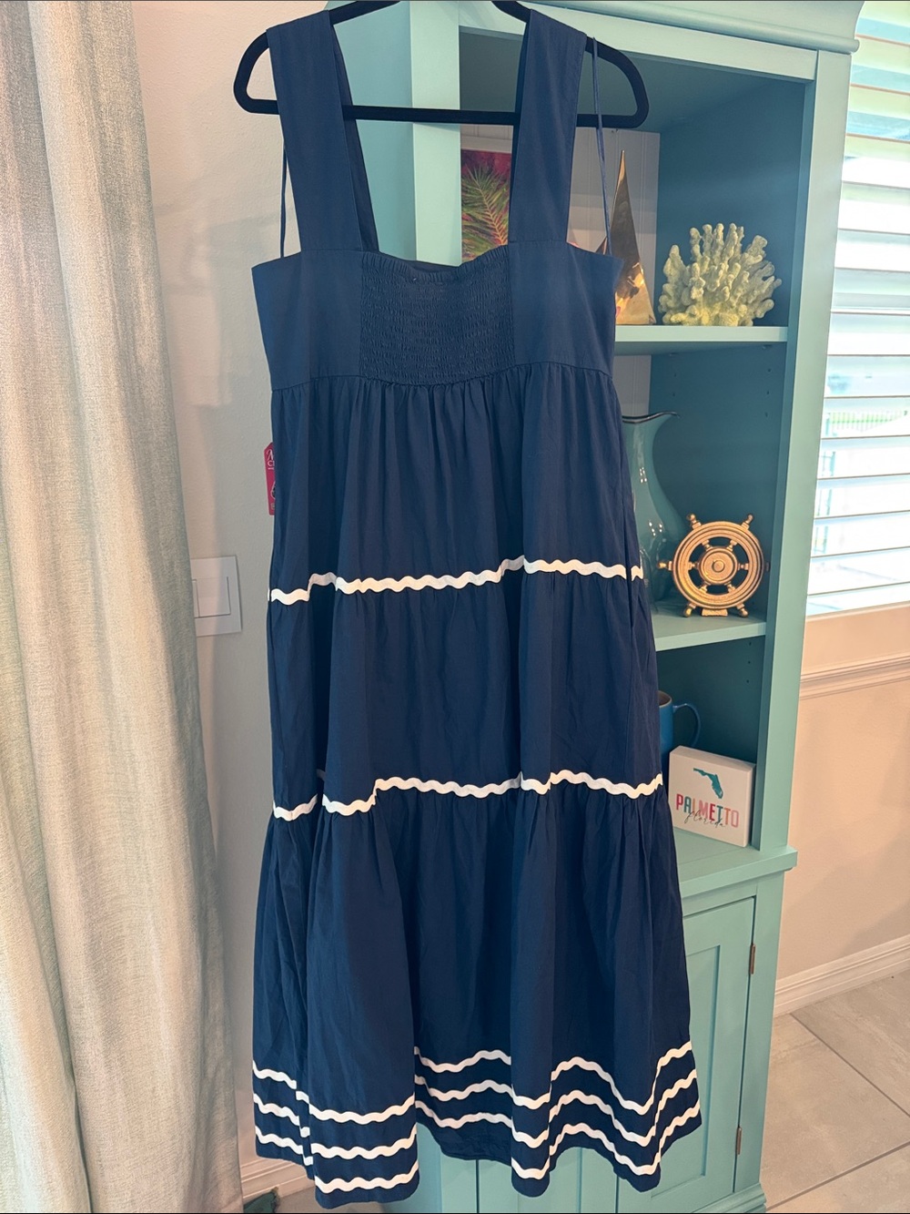 Nicoles Closer Ladies Navy Tiered Sundress with White Trim Large NWT - Picture 5 of 8